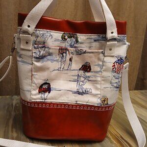 New Bucket Saddle Bag Purse Tote Red White Cowboy Rodeo Southwestern Pleather